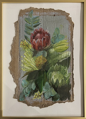 Flowers on cardboard - Adrienne Quenby